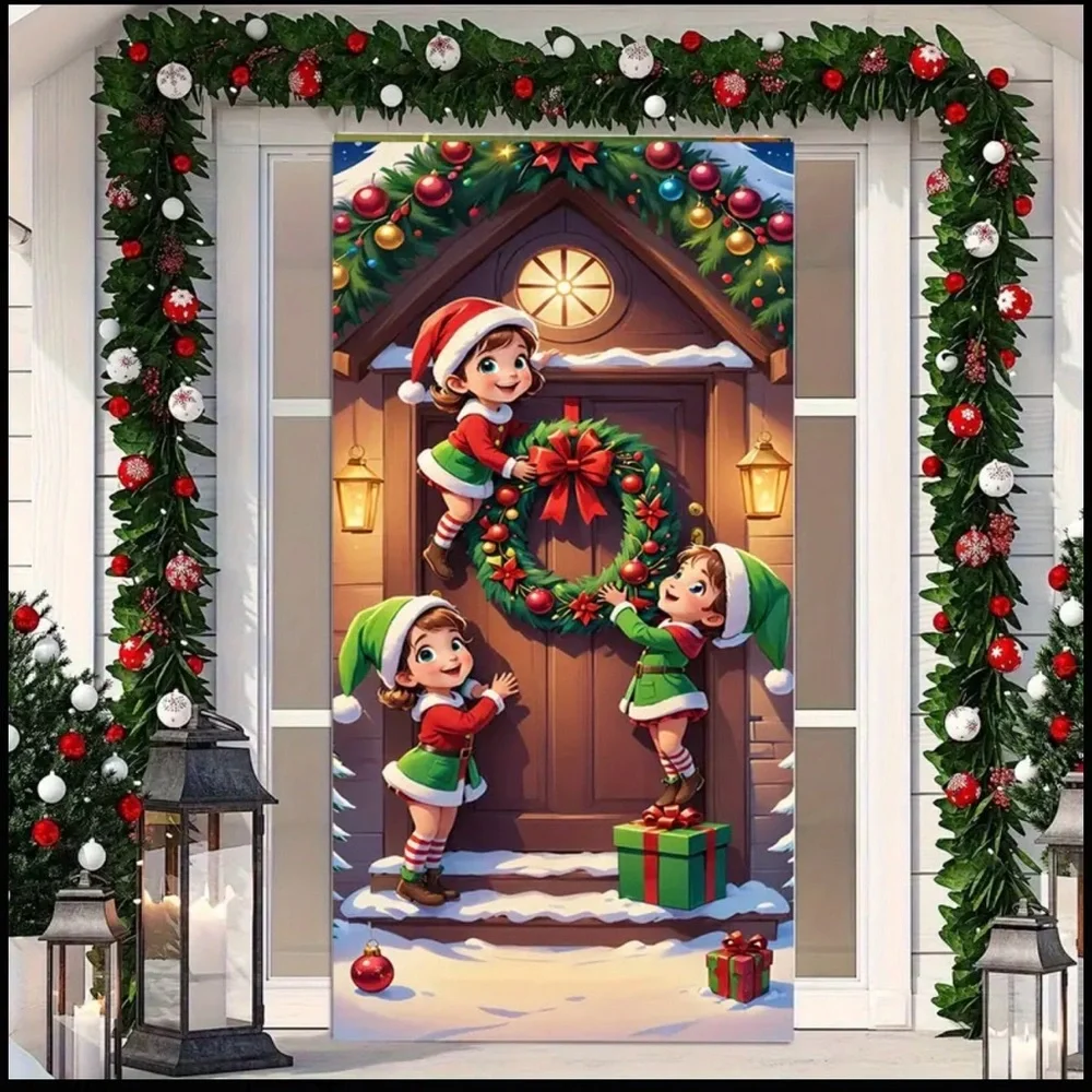 Festive Holiday Door Mural with Elves